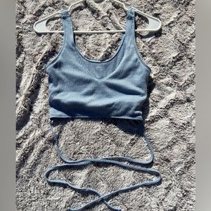 Blue Cozy Cropped Wrap Tank Top - Medium, Gilly Hicks/Hollister